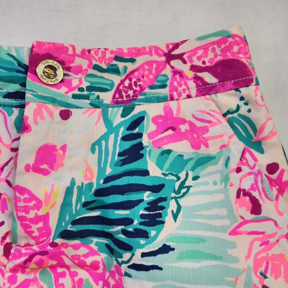 Lilly Pulitzer Womens Tropical Print Skort Sz 00 Bright Pink & Green Beach Skirt